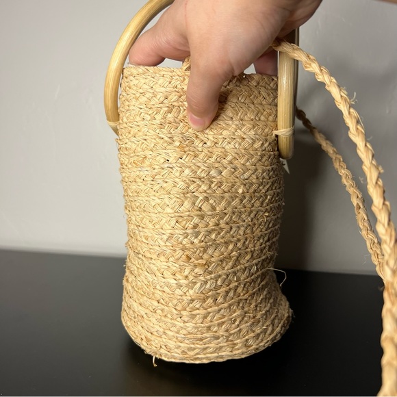 NEW! Hat Attack Cuff Bag Natural Straw Woven Mini Tote Bamboo Circle Handles NWT - Picture 6 of 11